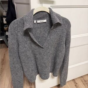 Grey V-Neck Collar Sweater